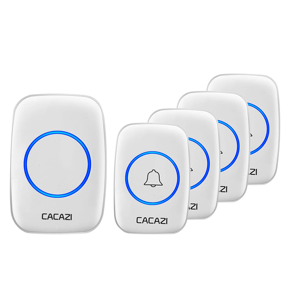 4 button 1 receiver CACAZI Беспроводной интеллигентая(ый) Водонепроницаемый дверной звонок 300 м Диапазон светодиодный ночной Светильник домашний звонок стандарта ЕС, США, Великобритании Plug на возраст 3, 4, 5, кнопка, 1 приемник - Цвет: 4 button 1 receiver