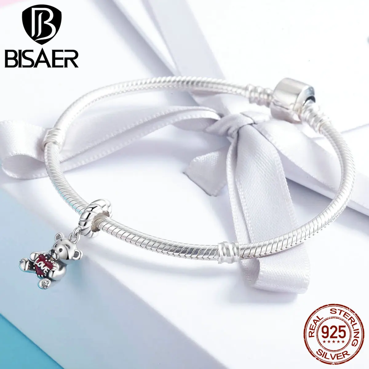 BISAER, 925 пробы, серебряный, счастливый, животное, обезьяна, коала, любовь, медведь, подвеска, шарм, подходит для женщин, браслет, 925, серебряные ювелирные изделия GXC521