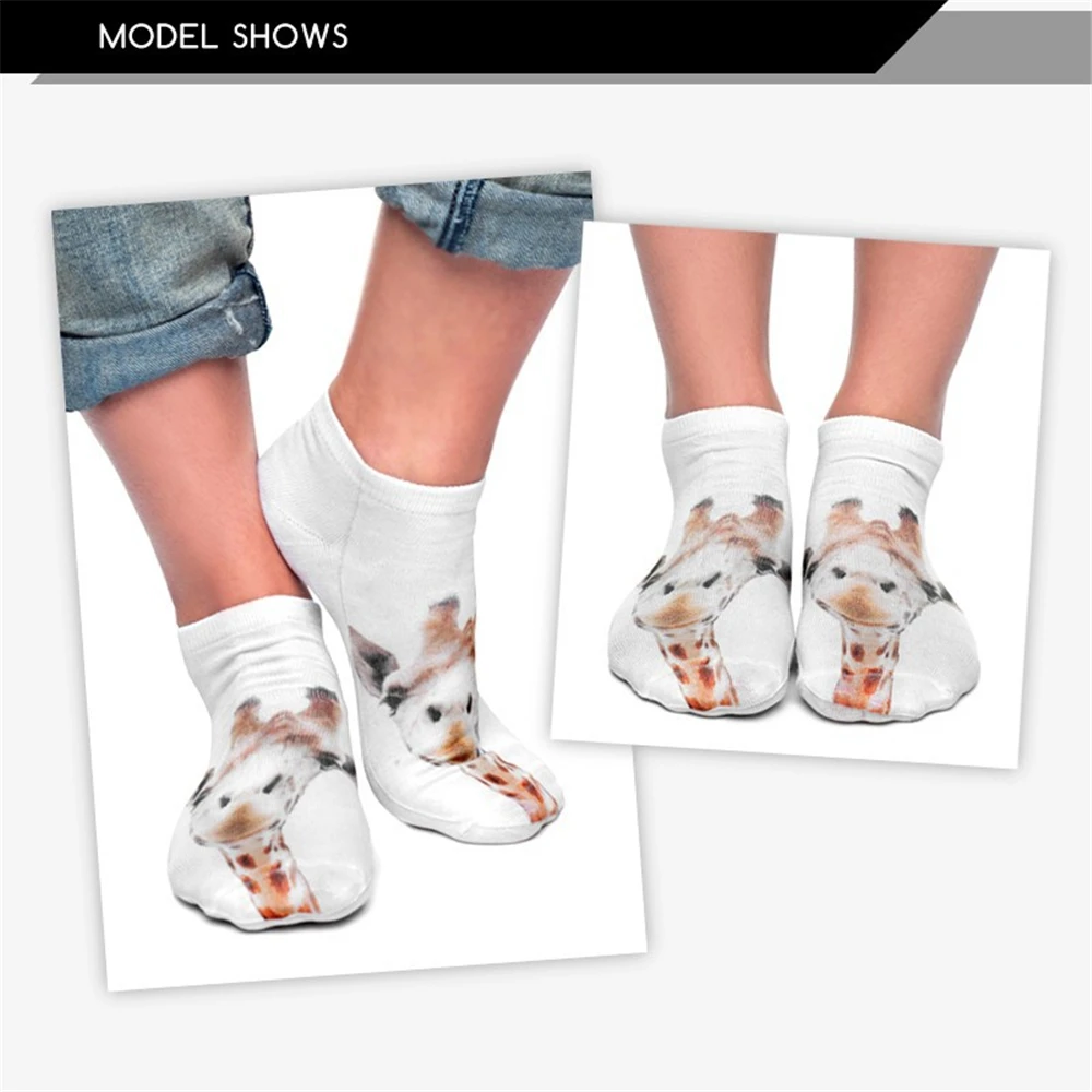 Meias, 3D, женские носки, повседневные, милые, Harajuku, забавные, животные, жираф, носки унисекс, короткие носки, несколько цветов