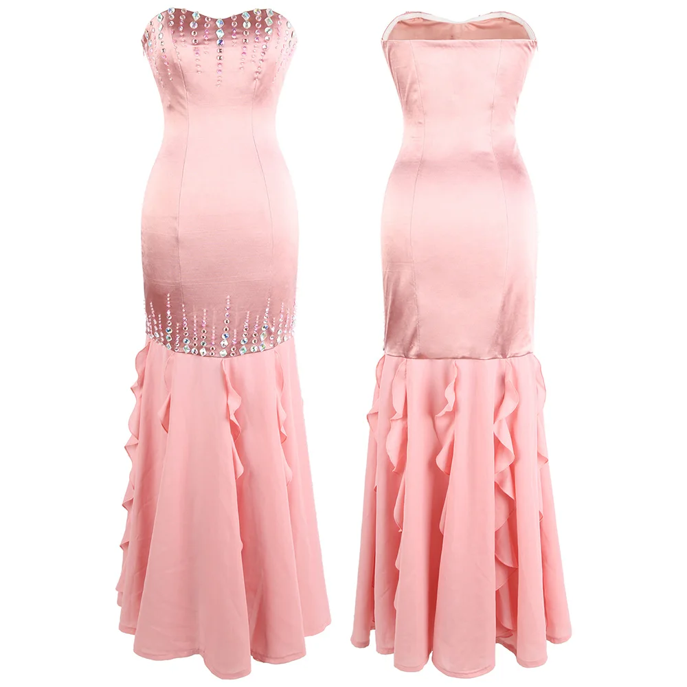 pink Angel-Fashion женское вечернее платье без бретелек с бисером и кристаллами, длинное вечернее розовое W-190423-S - Цвет: pink
