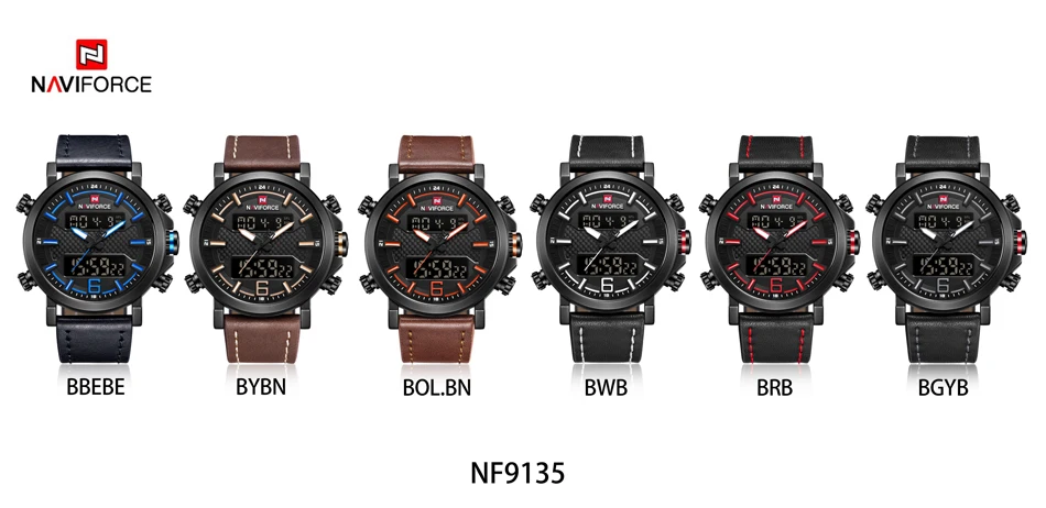 NAVIFORCE мужские спортивные часы мужские кварцевые светодиодный цифровые часы лучший бренд Роскошные мужские модные кожаные водонепроницаемые военные наручные часы
