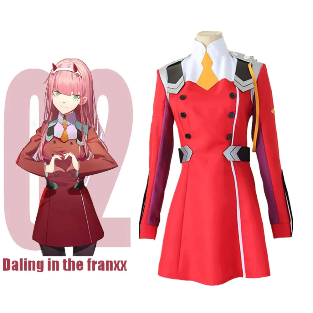 

DARLING 02 Zero Two Cosplay Costume DARLING in the FRANXX Cosplay DFXX Women Costume Full Sets ( Dress + Headwear ) Anime