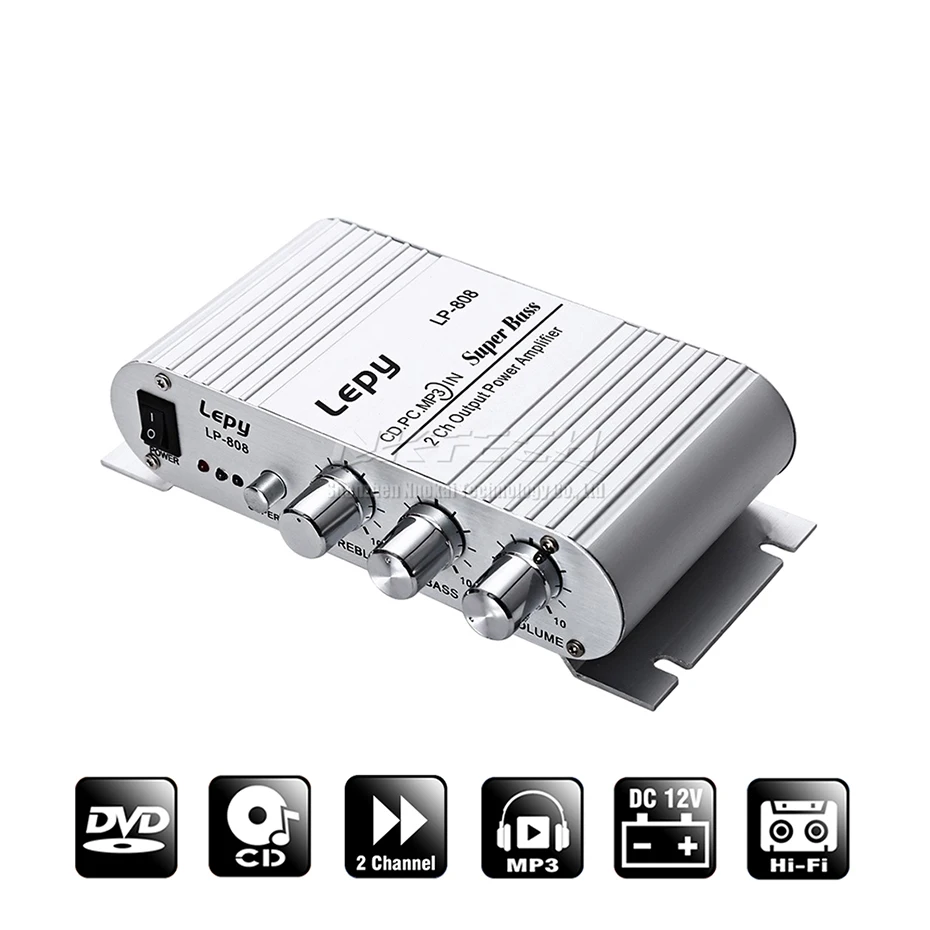 LP-808 Lepy мини-автомобиль Мощность усилитель цифровой плеер Hi-Fi стерео CD MP3 MP4 PC Динамик мотоцикл Главная Super BASS 2-CH Аудио AMP