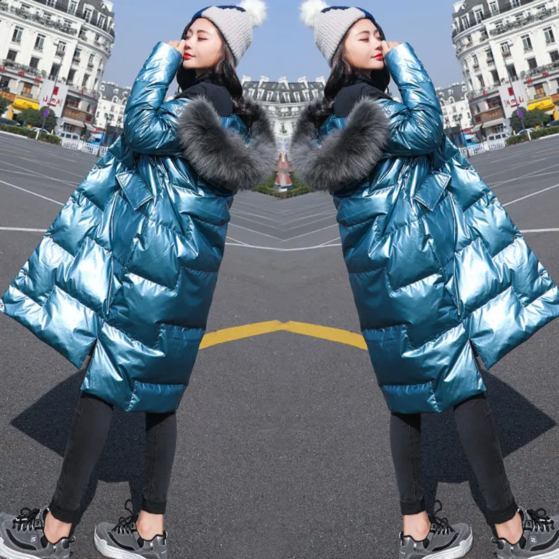Real fur collar Зимний высококачественный Яркий пуховик для женщин, Модное Длинное белое пуховое пальто с воротником из натурального меха скорпиона для женщин, 393 - Цвет: Real fur collar