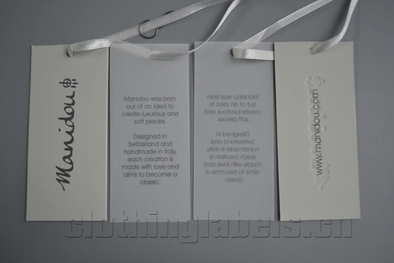 Beste Custom Lxury Grijs Gecoat Papier Kleding Hangen Tag, Kledingstuk Tracing Papier Tag, Met Satin String