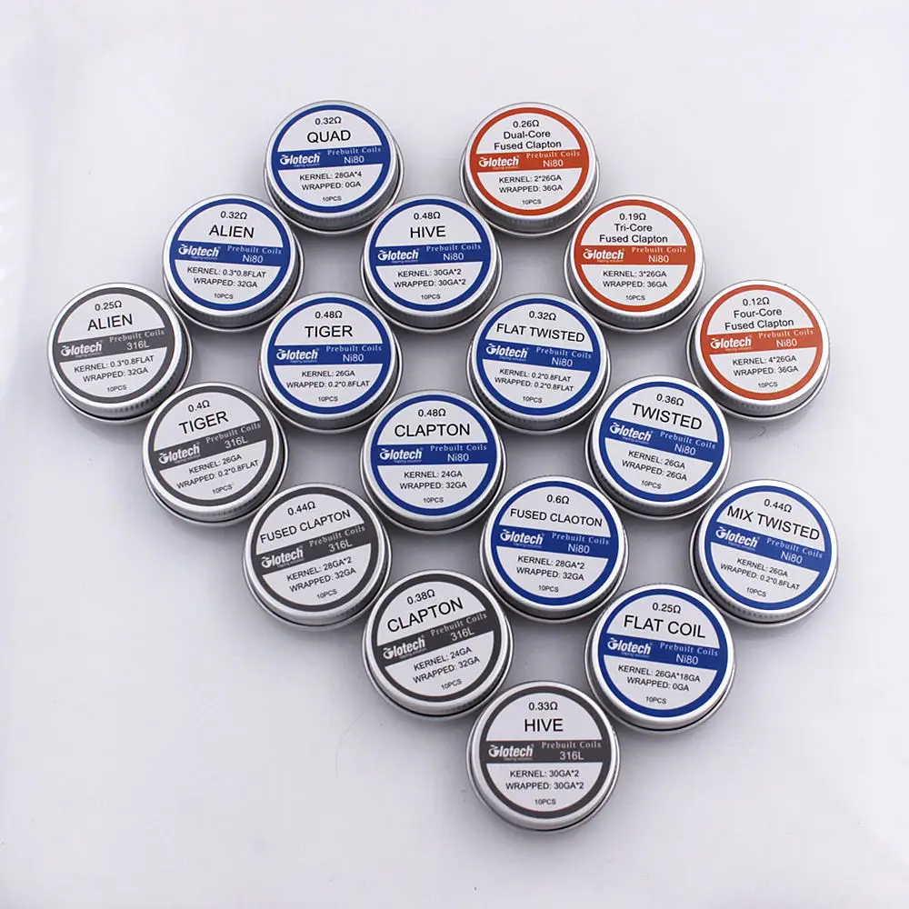 

Готовая катушка Glotech 316L Ni80 Alien Tiger Fused Clapton, скрученная Многожильная готовая катушка Clapton