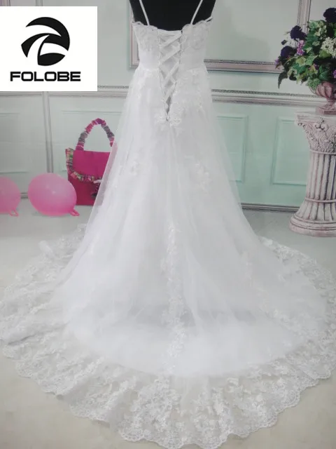 Robe Mariage 2017 индивидуальный заказ белый/слоновая кость Тюль Pleat Аппликации Кружева