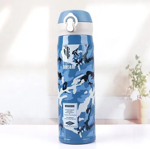 Blue 500 мл Камуфляжный дизайн Вакуумная бутылка портативный термос из нержавеющей стали термос чашка высокого качества бутылка для воды - Цвет: Blue
