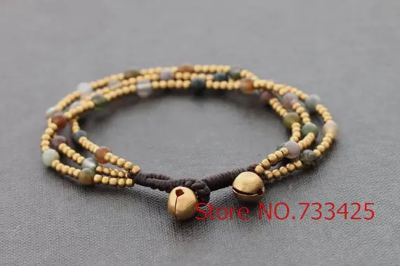 Браслет из латуни ручной работы с вощеным шнуром Круглый браслет 3 нитей для