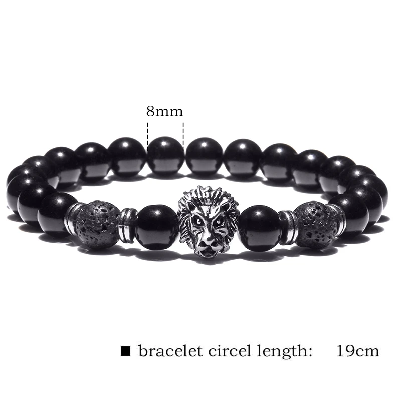 2019 классический лев браслет мужской моды 8 мм Лава камень ручной работы