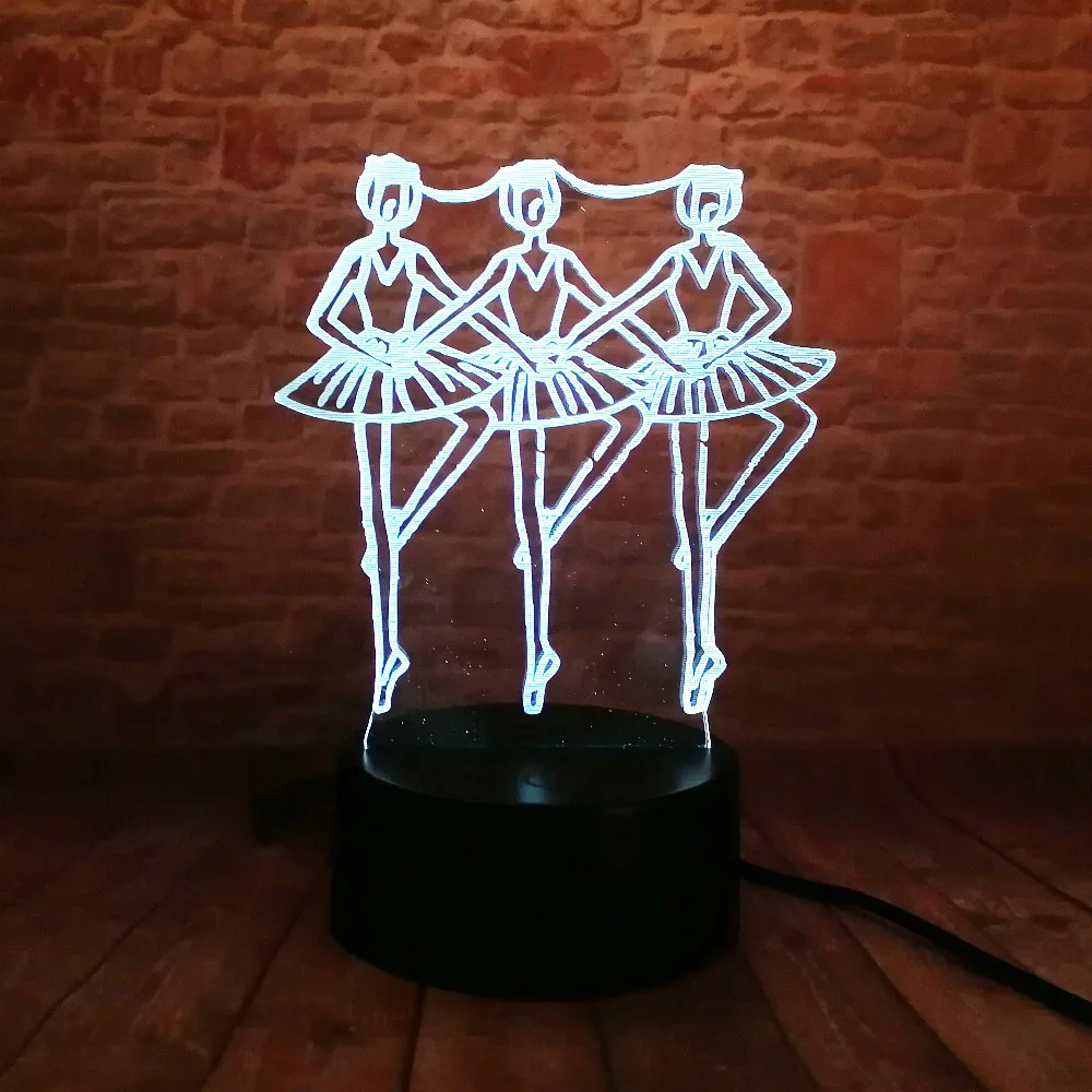 3D три девушки балетная танцовщица лампа Лебедь озеро 7 цветов Led ночь для детей