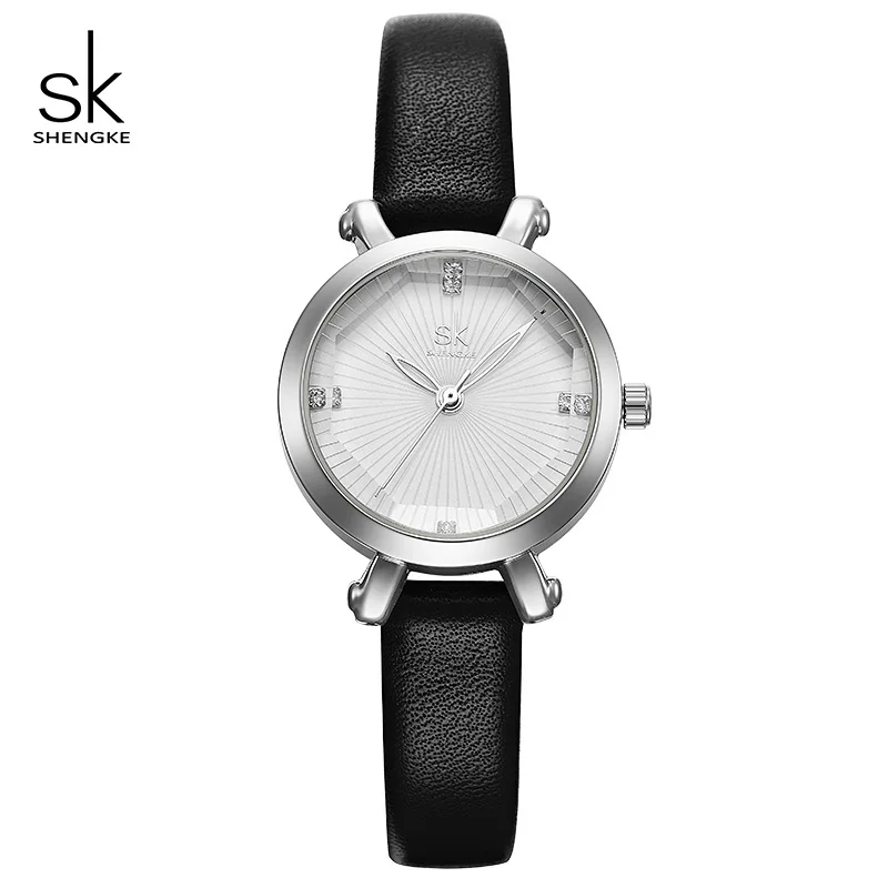 black Shengke маленький круглый циферблат женские часы модные кожаные женские кварцевые часы Reloj Mujer часы sk женские подарки на день - Цвет: black