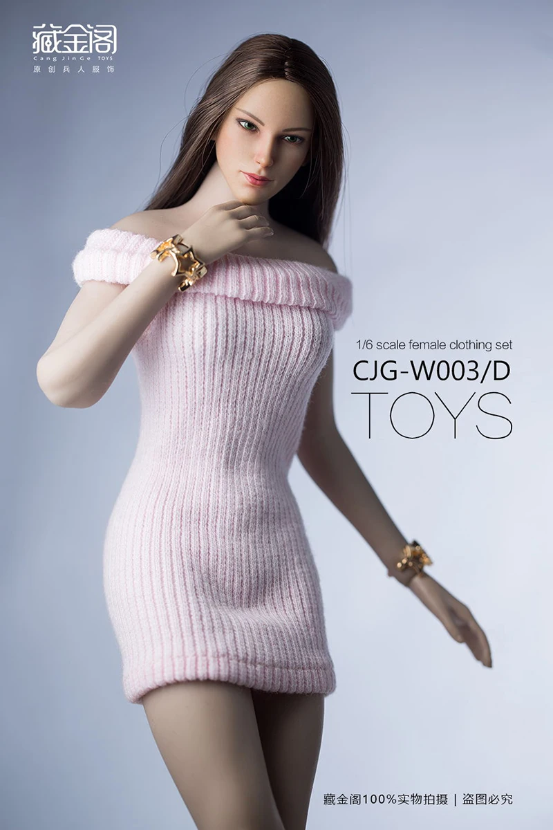 1/6 Sexy Dress Skirt / pink / gray White knit dress Clothes Model Fit 12'' Female seamless Body without body no head