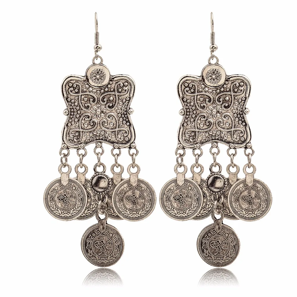 Винтажные цепочки серебряные позолоченные круглые МЕДАЛИ кисточкой бохо серьги