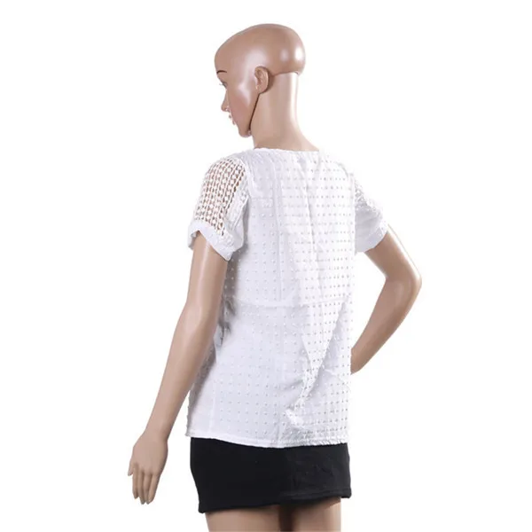 Лидер продаж белые женские шифоновые топы с короткими рукавами Ажурные