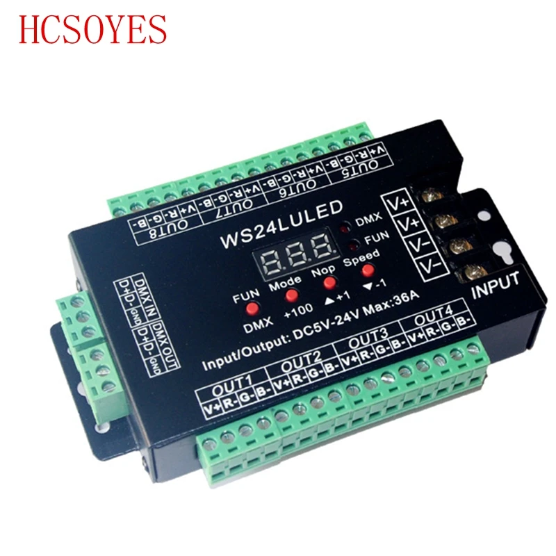DC5V-24V Digital display 24CH Easy dmx512 DMX decoder LED dimmer each channel Max 3A 24CH*1.5A 24LU led 8 groups RGB controller | Лампы и