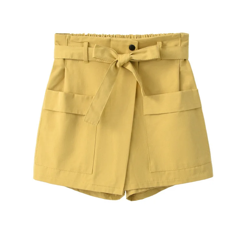 Женские шорты с высокой талией белые винтажные хлопковые мини поясом 2019|Женские