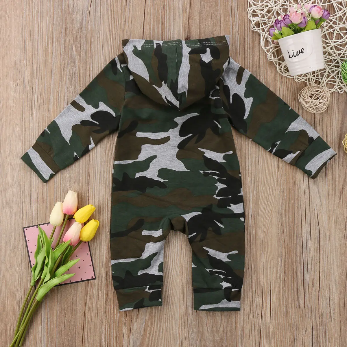 Baby Boy Girl Camouflage Romper One piece Long Sleeve Jumpsuit Hoodies Hoody Playsuit Outfit Clothes