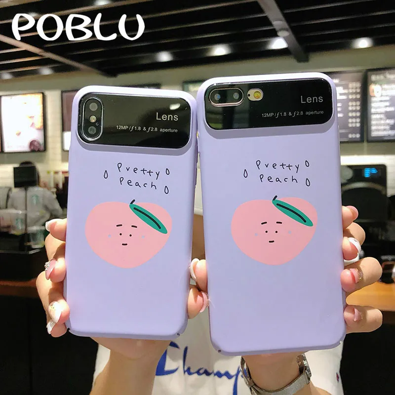 POBLU For iphone X Fashion Cartoon Fruit Orange Peach Phone Cover Cute Candy Color Mirror Hard PC Case Iphone 6s 7 8 Plus |