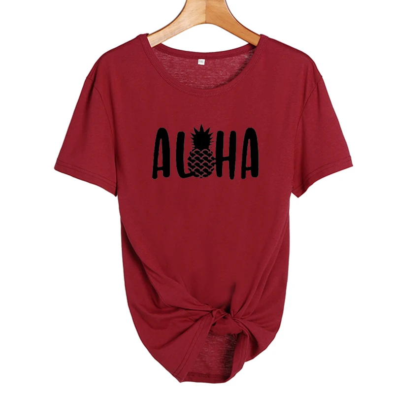 Надпись "Алоха Гавайи" Harajuku tumblr футболка летние хлопковые топы женские футболки с принтом ананаса каникулы Графические футболки черные белые футболки