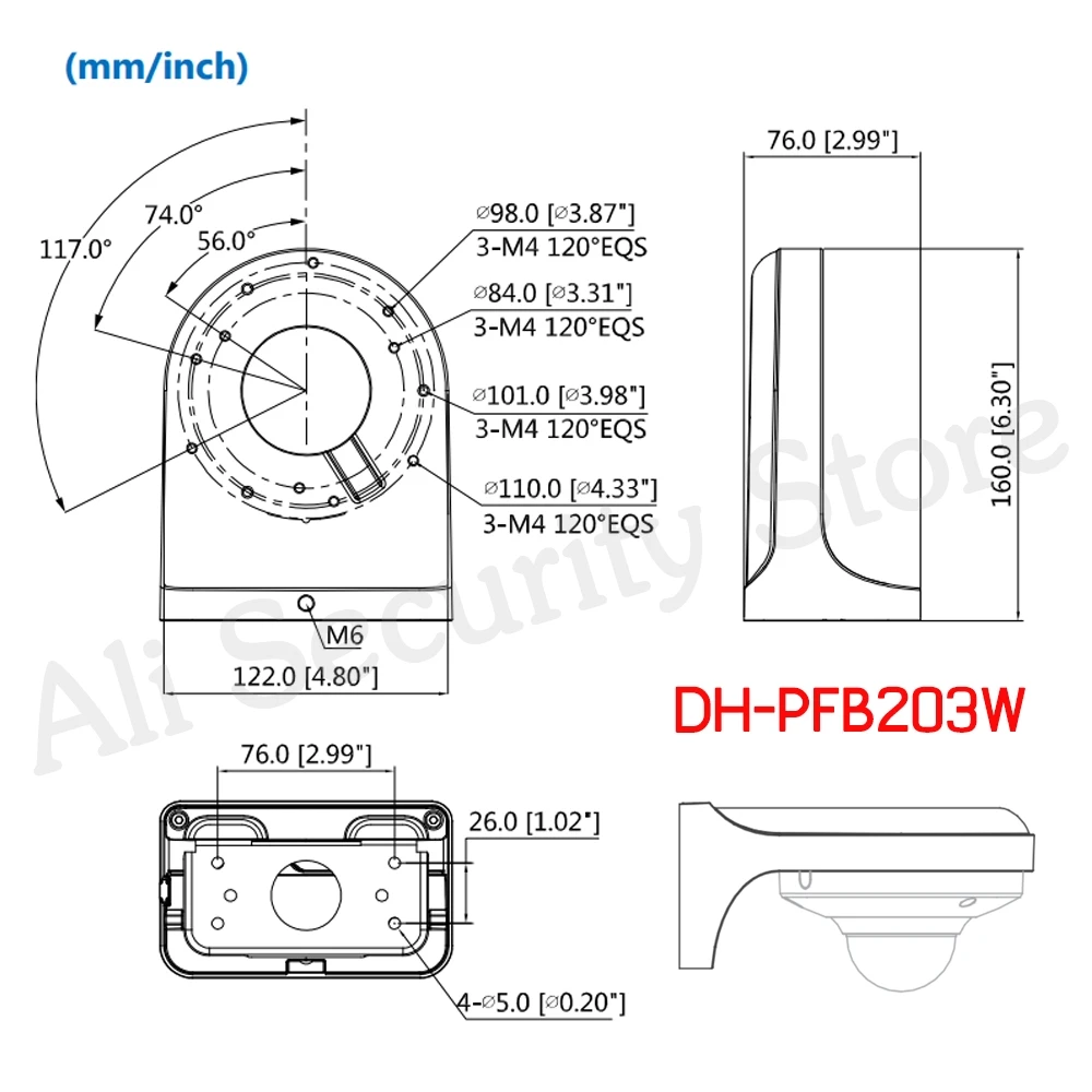 Dahua кронштейн PFB203W для DH ip-камеры водонепроницаемый настенный кронштейн подходит для IPC-HDW4431C-A купольная камера видеонаблюдения DH-PFB203W