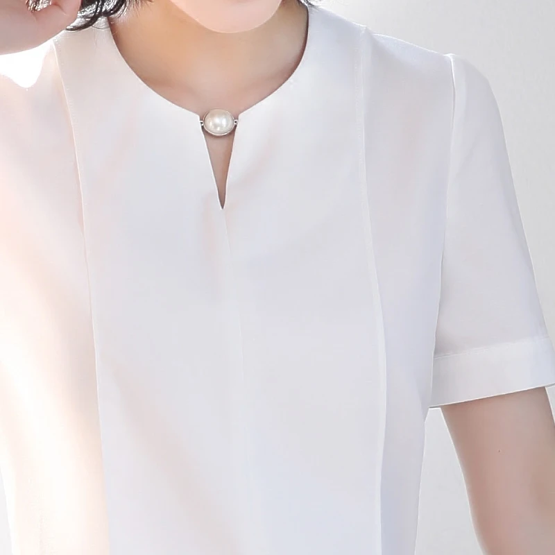 

New fashion V Neck women shirt short sleeve chiffon blouse office ladies clothing work wear summer slim ladies plus size tops