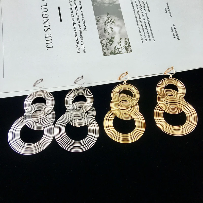 JIOFREE, панк, золотой цвет, большой геометрический, 3 круга, длинные клипсы, для женщин, богемные, вечерние, Преувеличенные, Brincos, модное ювелирное изделие