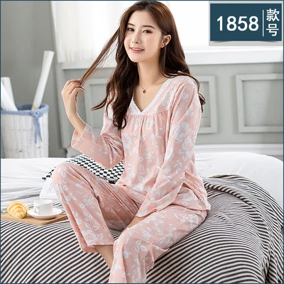 model 18 Xxxl фиолетовая Женская пижама 4XL с длинным рукавом из хлопка размера плюс женская пижама xxxl 4x пижамные комплекты весна-осень - Цвет: model 18