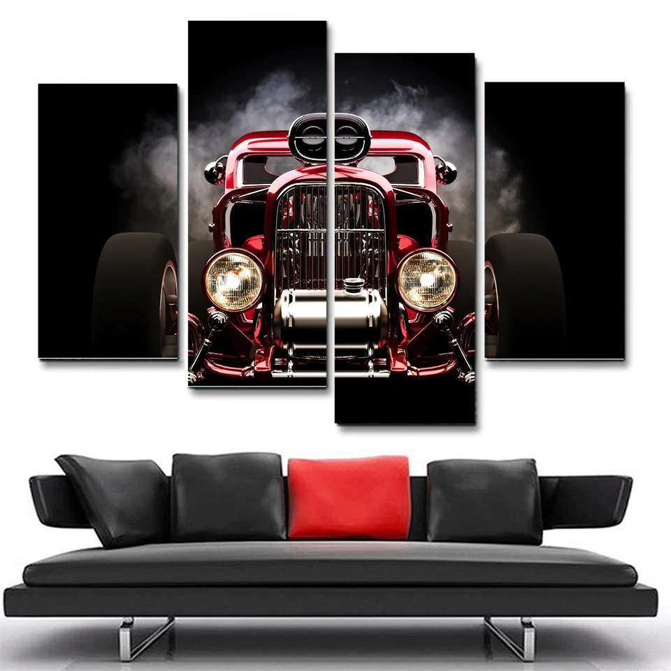 HD с принтами красный колеса Hot Rod картина стены Книги по искусству декор комнаты печати плакат холст Книги по искусству для Гостиная украшения XA377D