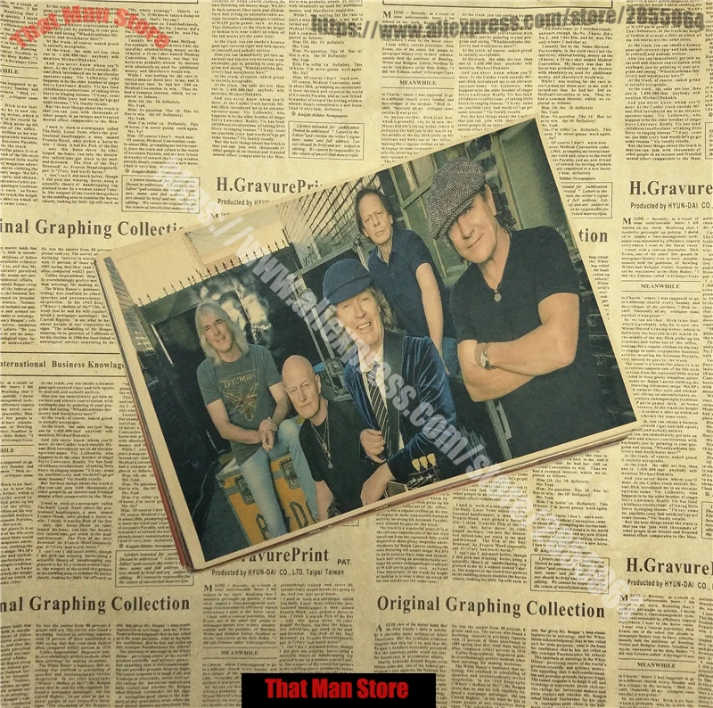 ВИНТАЖНЫЙ ПЛАКАТ ACDC крафт ретро старый рок-н-ролл Старый плакат евро и американская музыкальная команда звезда Ретро плакат - Цвет: Синий