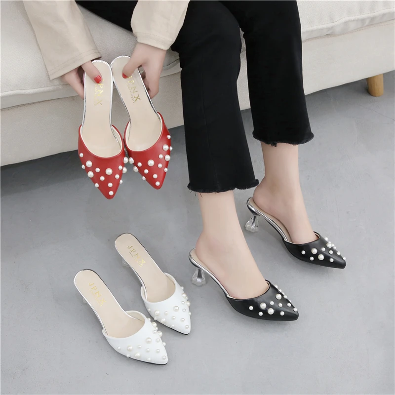 Новое поступление женские шлепанцы на тонком высоком каблуке коллекция 2019 года