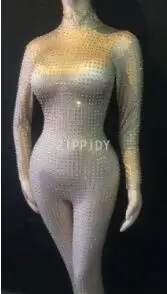 spandex jumpsuit Блестящие Полные Серебряные стразы комбинезон на день рождения, празднование роскошной одежды певица в ночном клубе шоу 2 стиля нарядные комбинезоны - Цвет: spandex jumpsuit