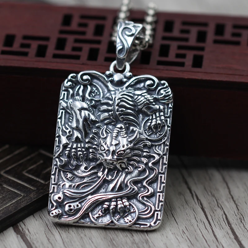 Серебряный Амулет S925 пробы кулон с рисунком на удачу деньги храбрости ручная