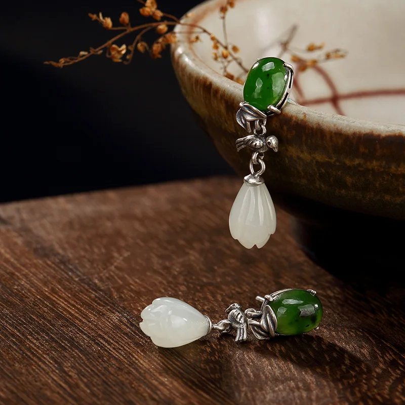 925 серьги с цветами орхидеи Стерлинговое Серебро винтажный натуральный камень