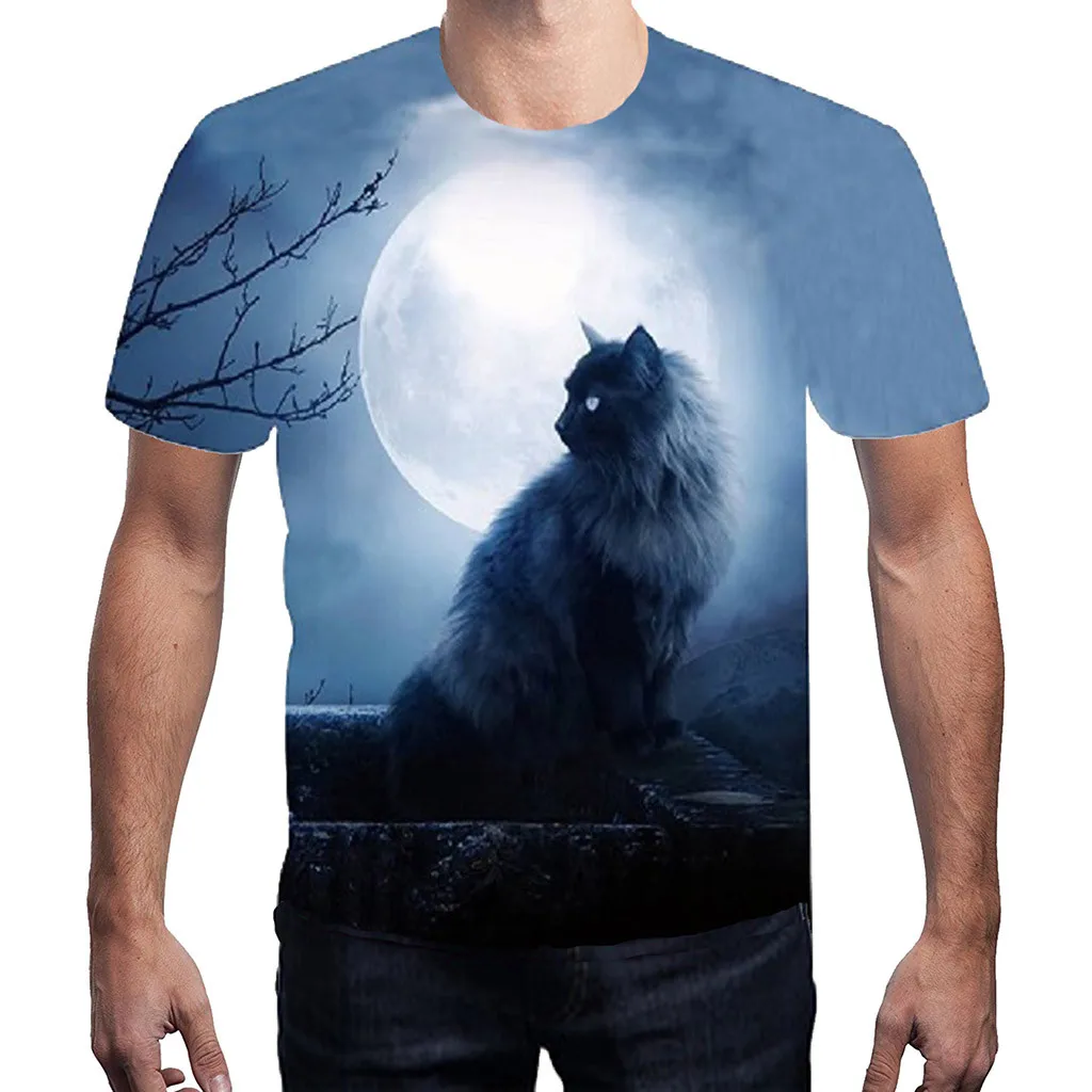 Мужские 3D Кошка Луна принт ощущение мягкости на коже Повседневное Harajuku для