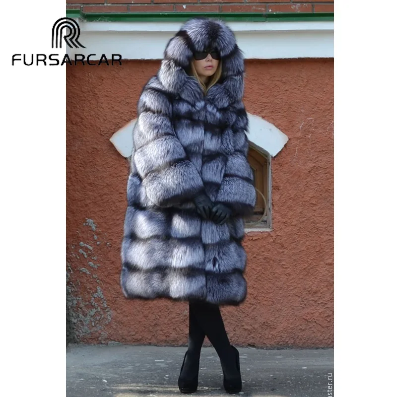 Новинка стильные женские шубы FURSARCAR из натурального меха с большим капюшоном