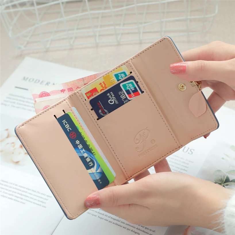 Aelicy женский модный короткий кошелек с листом кожаный на каждый день пряжкой три