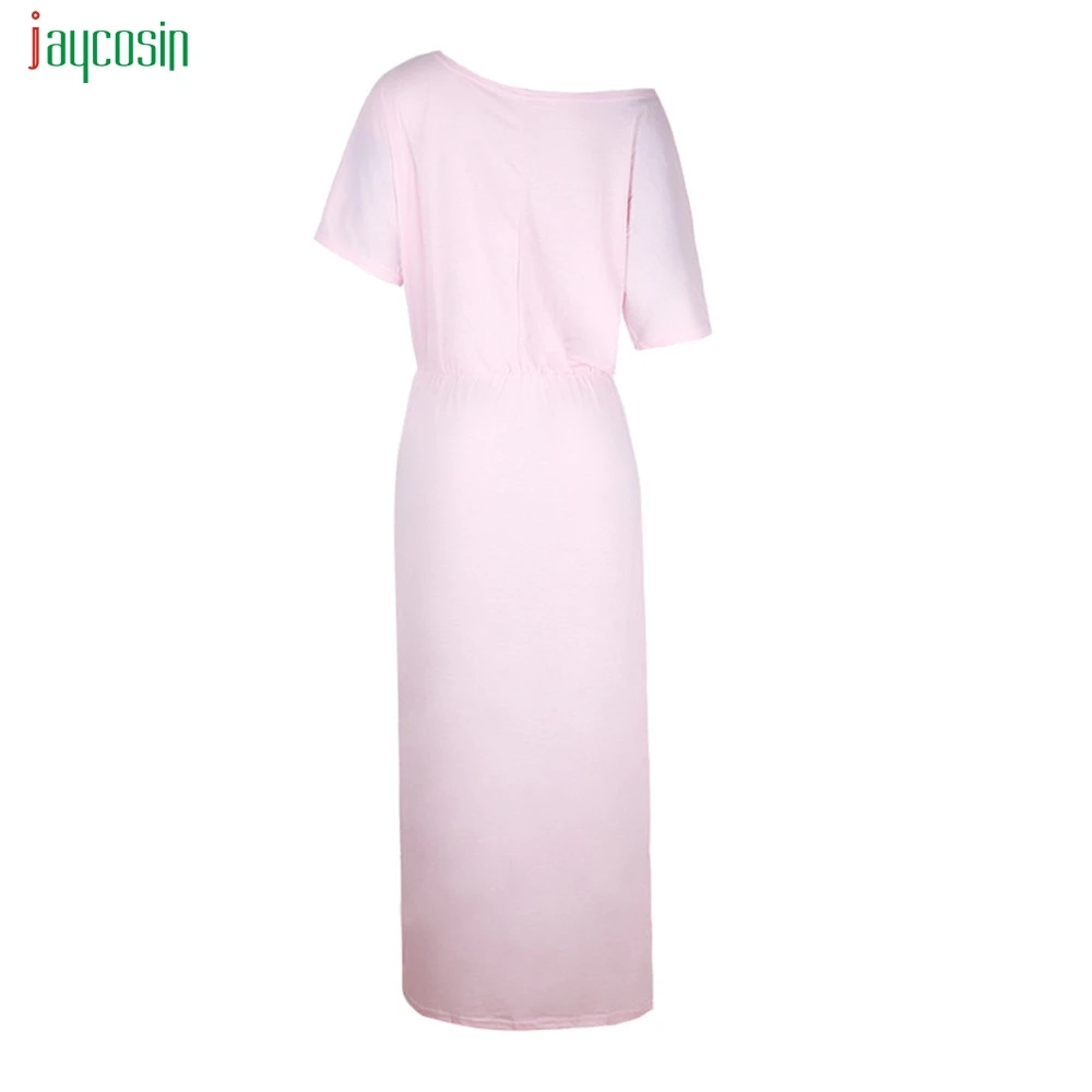 Jaycosin дамы Сторона Сплит одно плечо платье с карманом модные стильные однотонные