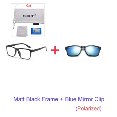 1Frame Blue Clip Ralferty, поляризованные магнитные солнцезащитные очки для женщин и мужчин, очки на застежке, квадратные оптические очки для близорукости, очки, розовые, 6 в 1, оправа для очков A2202 - Цвет линз: 1Frame Blue Clip