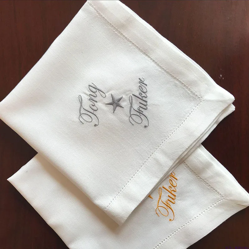 

30pcs 45*45cm Table Napkin Personalized Bride & Groom Name Dinner Wedding Washable Napkins Wedding Party Supplies Embroider Logo