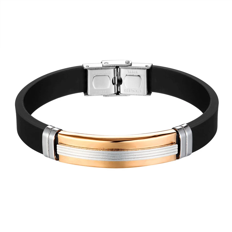 Rose Gold Bracelet Высокое качество нержавеющая сталь силиконовые браслеты холодный Мягкий Летний браслет для женщин мужчин Легко регулируемая длина черный силиконовый ремень - Окраска металла: Rose Gold Bracelet