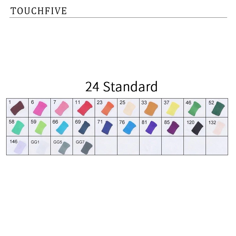 24 STANDARD TouchFIVE 20 Вт, 30 Вт/40/60/80 Цвет маркеры манга рисунок Маркеры Ручка на спиртовой основе эскиз жирной двойной кисть товары для рукоделия - Цвет: 24 STANDARD