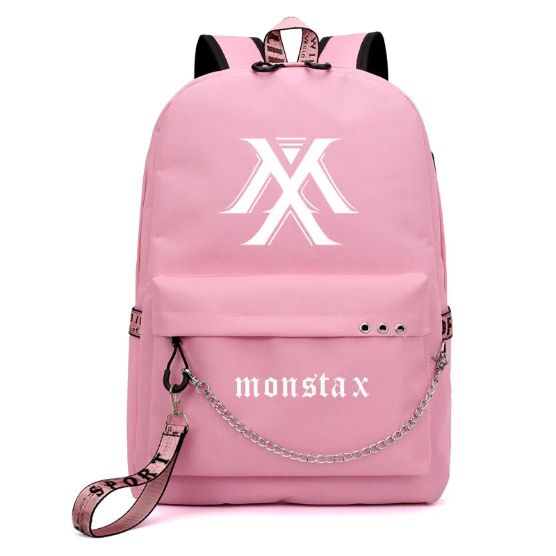 PINK MONSTA X I.M Shownu рюкзак с принтом, корейский модный женский розовый рюкзак, Холщовый школьный рюкзак для девочек-подростков, рюкзак для ноутбука - Цвет: PINK
