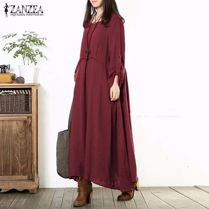 Модное осеннее платье 2020 женские винтажные повседневные свободные длинные
