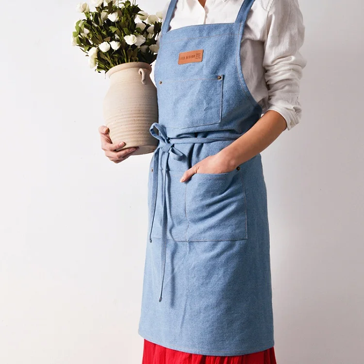 3 Новинка, джинсовый фартук для кухни, для женщин, унисекс, регулируемый, вареные джинсы, джинсовый фартук для мужчин и женщин, синий, домашняя одежда, нагрудник, логотип на заказ - Цвет: 3