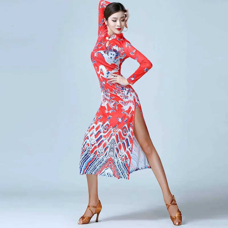 Fashion New Latin Dance Costume Suit Adult Female Improvement Cheongsam Summer Practice Performance Exercise Clothes Large Size |