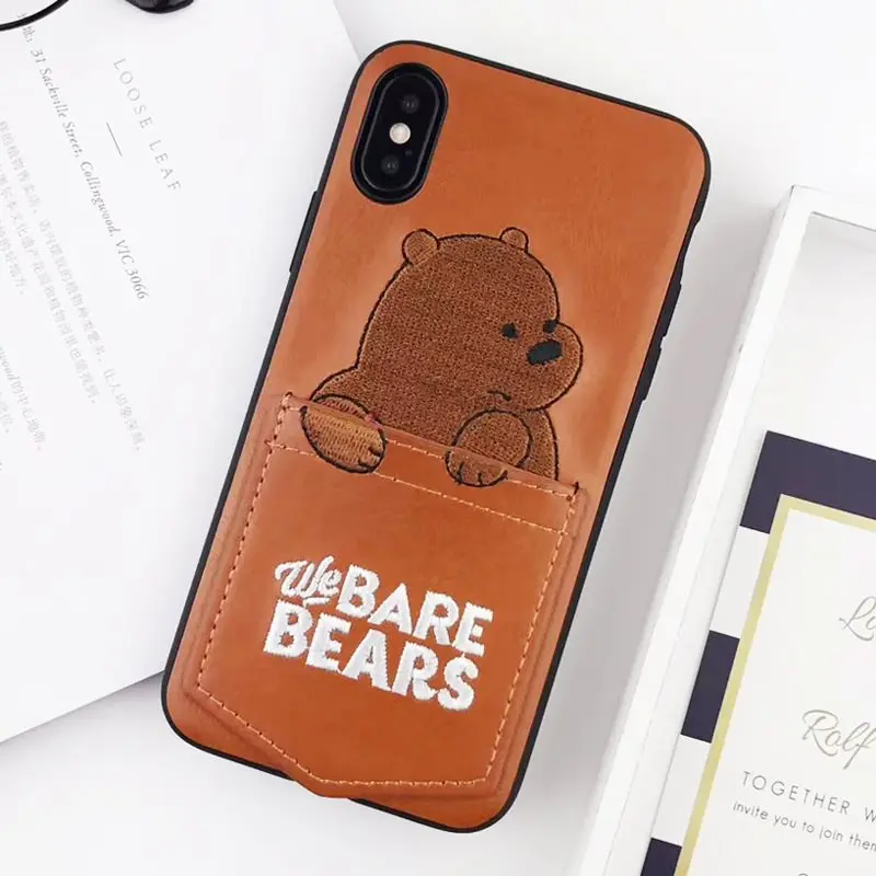 brown Милый Карманный кожаный чехол с голыми медведями для iPhone 6s чехол из ТПУ с карманом для карт для iPhone 6 6s 7 8 Plus Xs XR XS Max Coque Fundas - Цвет: brown