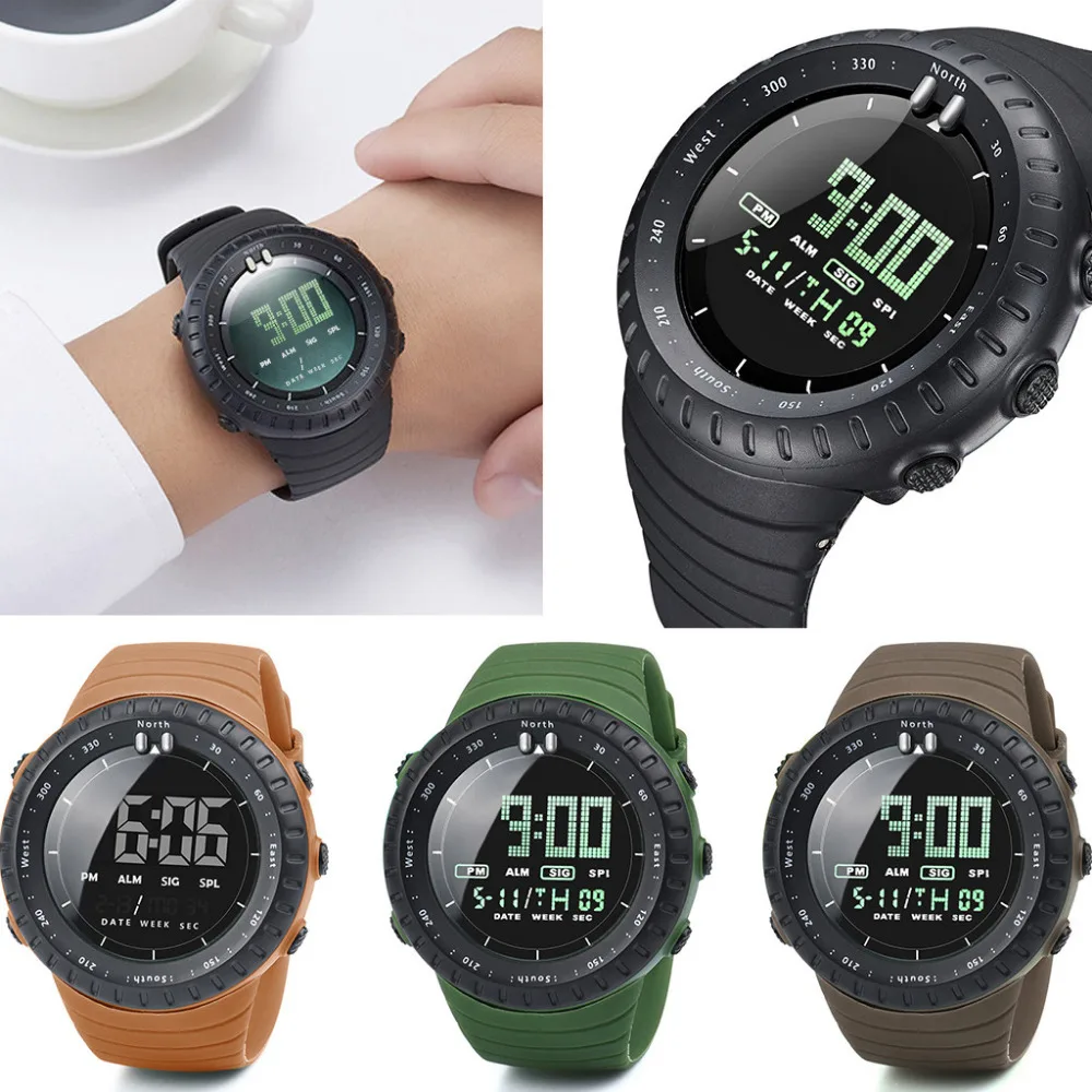 Цифровые мужские часы Reloj Hombre 30 м, водонепроницаемые мужские силиконовые светодиодный часы с двойным ремешком в стиле милитари, мужские электронные часы Homme Montre MD5