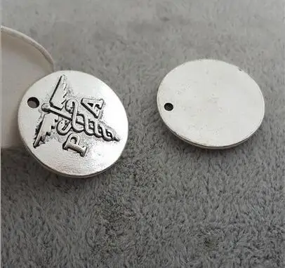 

High Quality 20 Pieces/Lot Diameter 22mm Antique Silver Plated Letter Embossd PA Symbol Round Disc Charms Pendents For Jewelry