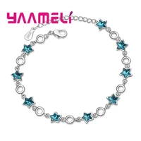 new arrival exquisite blue star shiny cz stone 925 sterling silver resizable bracelet loverly woman girls anniversary gift